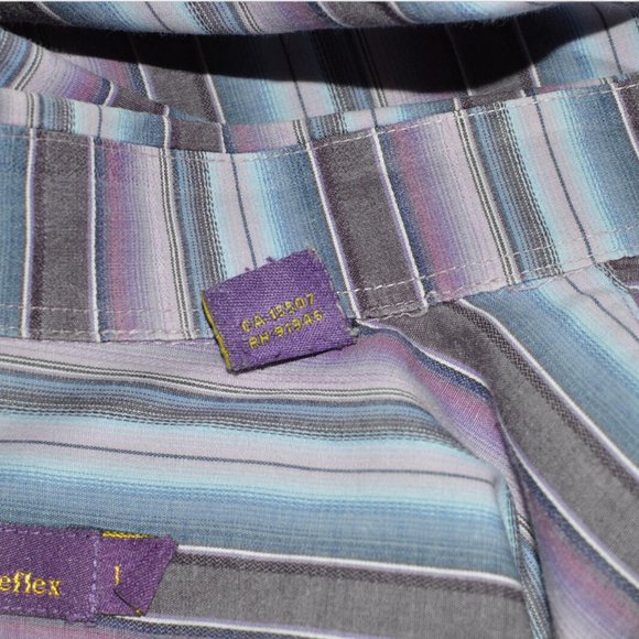 Quickreflex Men sz Large Dress Shirts Vertical Stripes 100% Cotton Purple - Picture 6 of 7
